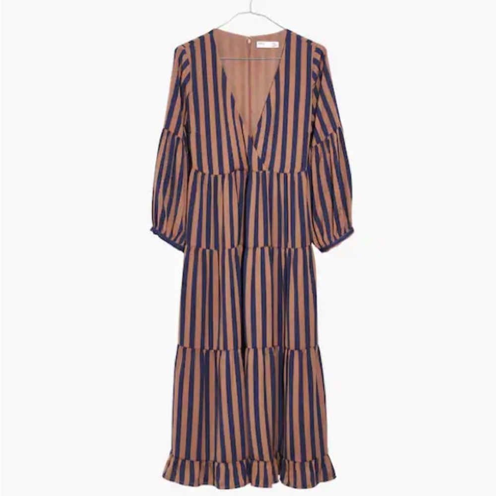 Madewell Striped Satin Midi Dress in Liberty Blue Night